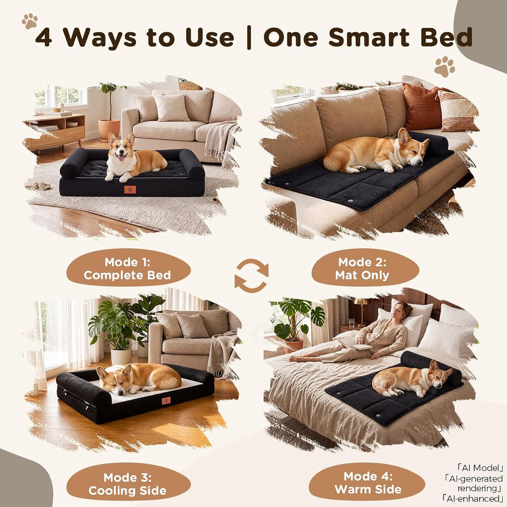 GTPLAYER Dog Bed, Egg-Crate Foam Pressure Relief with Waterproof Washable Pet Bed 29.5" with 2-in-1 Cooling/Warming Pad, Non-Slip Bottom, Detachable Pillows, Ideal for All Dogs
