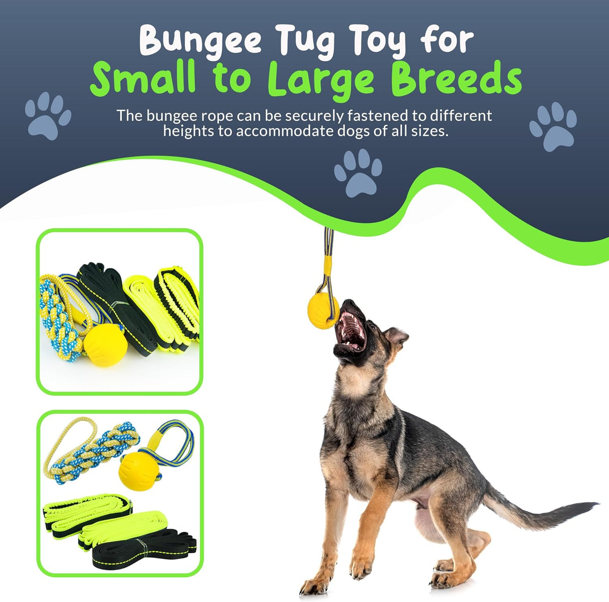 Bungee Tug Toy for Dogs - Outdoor Tree Rope Tether Tug 5 Pack - Spring Pole Dog Toy for Small to Large Breeds - Backyard Flirt Pole Exercise Toy