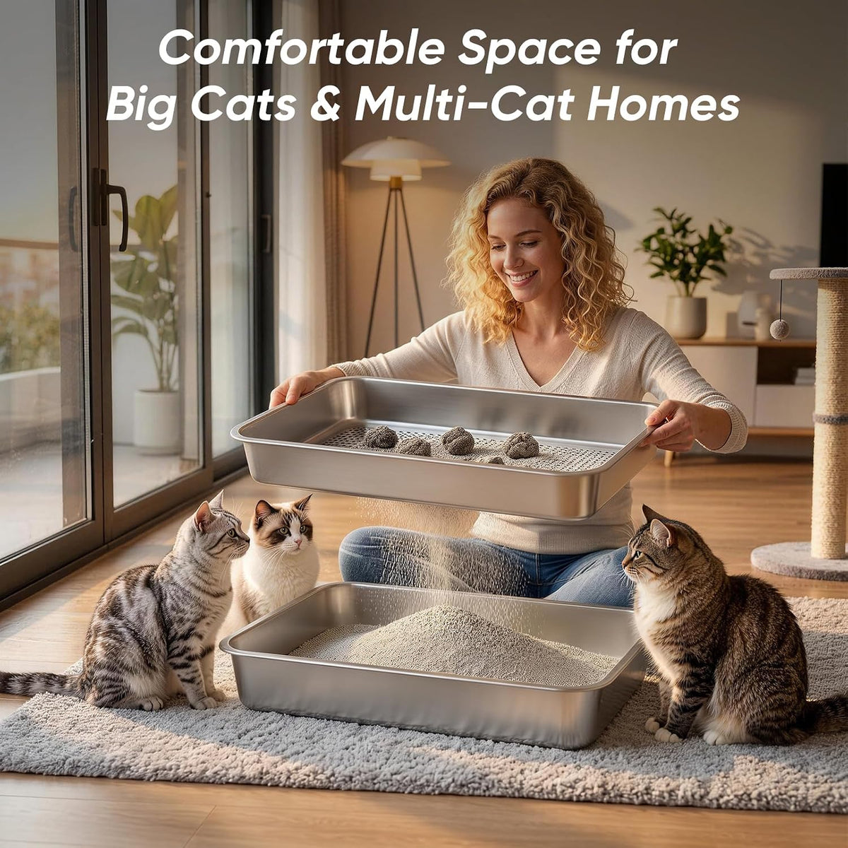 Rectangular Stainless Steel Sifting Litter Box