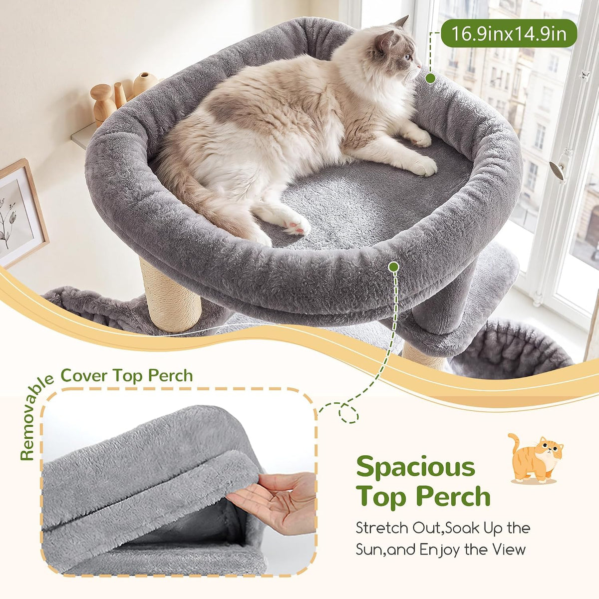 Globlazer
47
Inch
Cat
Tree
Tower
for
Indoor
Cats,
S47,
Light
Grey
