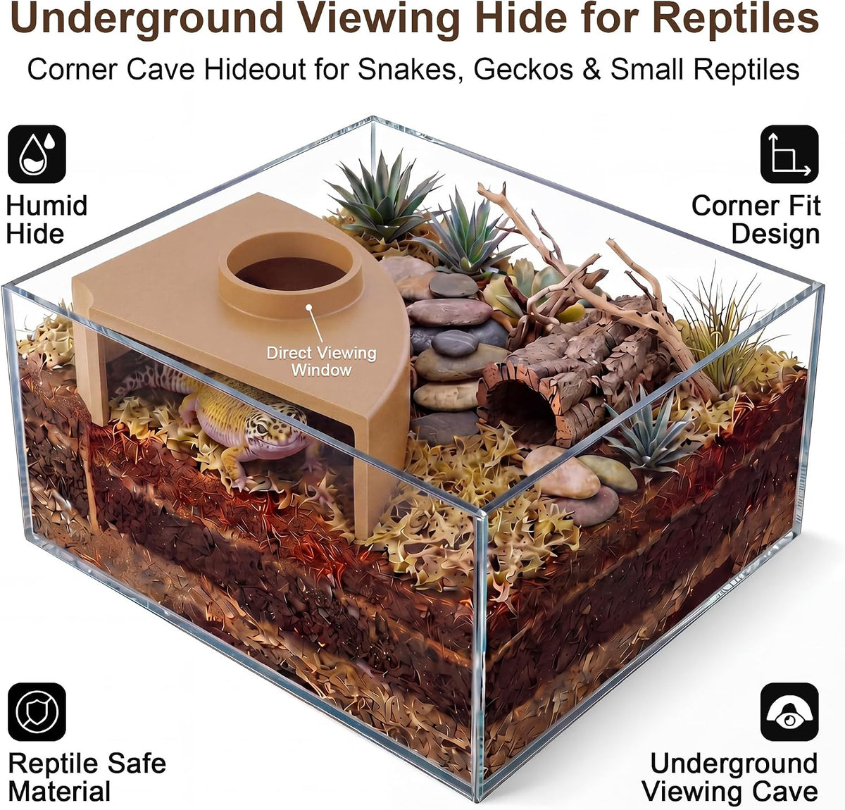 Reptile Corner Underground Cave Viewing Hide-Leopard Gecko Tank Accessories