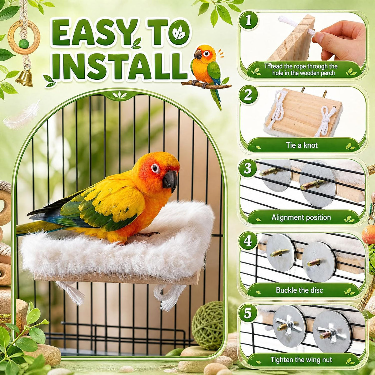 Vinsot Bird Perch for Cage, Detachable Plush Parrot Toy Hanging Bird Resting Nest for Conure, Budgie, Cockatiel, Lovebird, Canary, Finch, Hamster, Small Pets