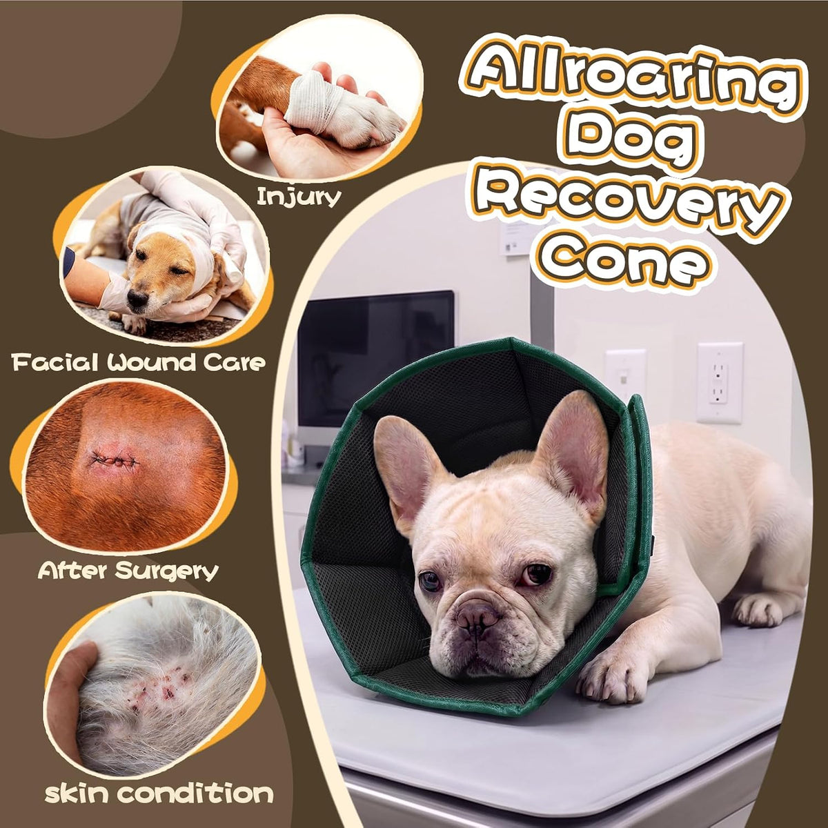 Allroaring Small Dog Cone, Soft Recovery Collar to Stop Licking,Green S