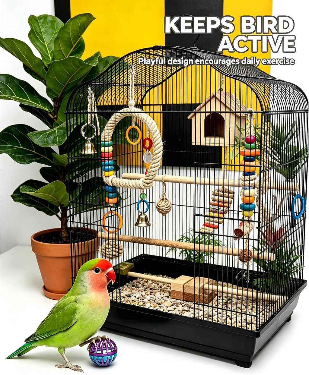 Cloud Shape Bird Perch Stand with Coconut Tree Hanging Balls for Birds