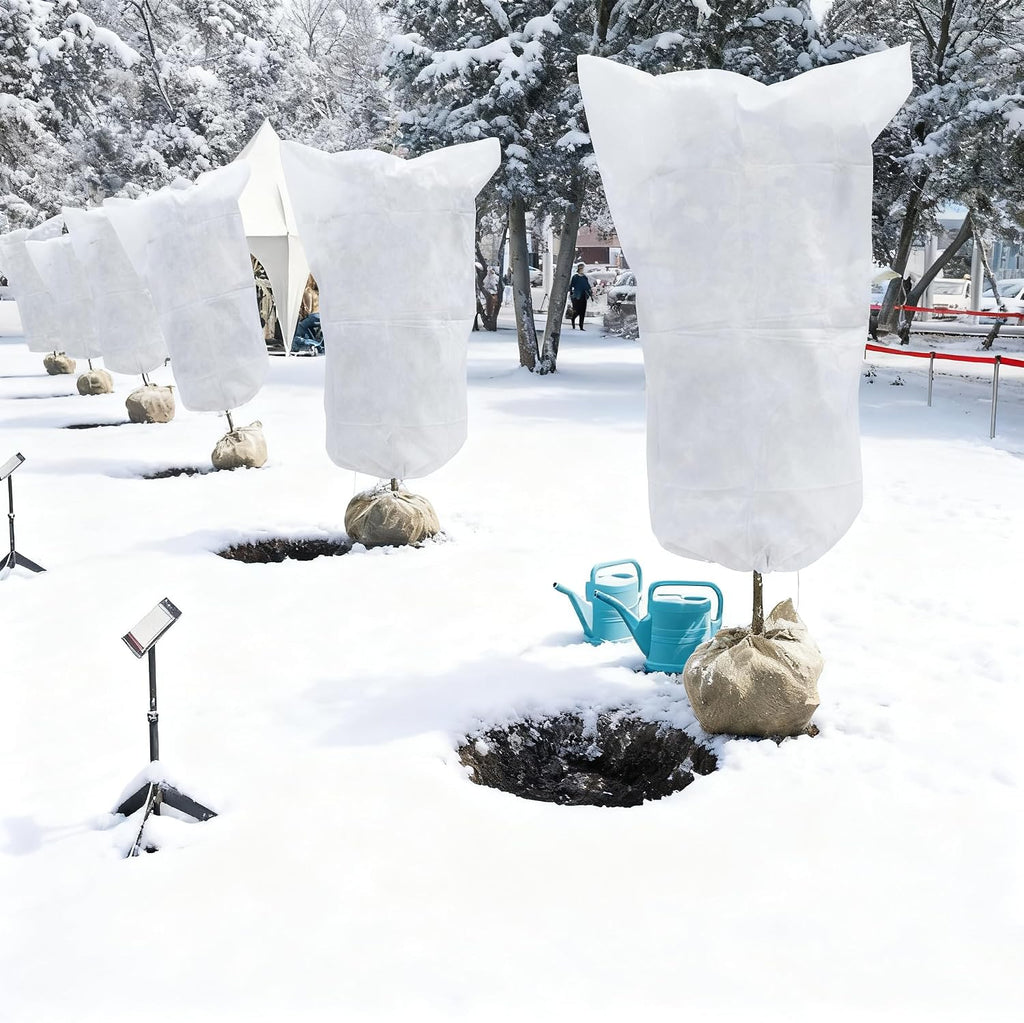 EAONE 12 Pack Plant Covers Freeze Protection, 32x47'' Winter Frosts Cloth for Outdoor Plants, Reusable Frost Blankets Drawstring Bags for Cold Freeze Sun Protection Bird Insect Prevention,White