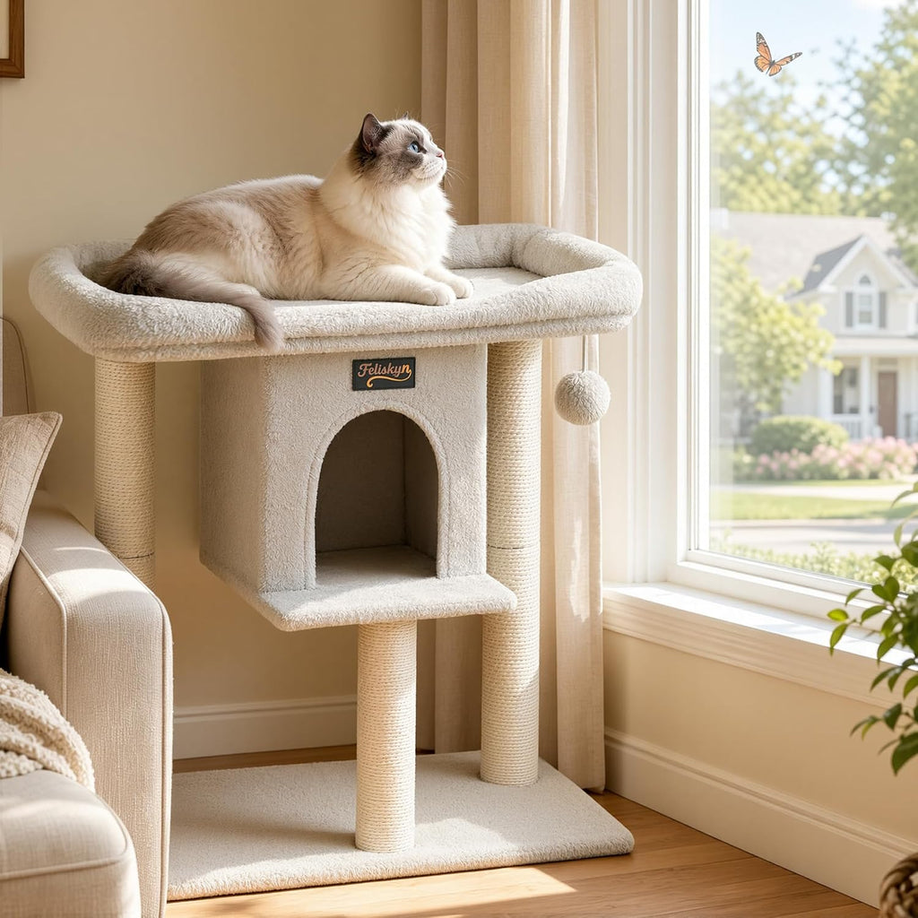 Cat Tree Tower Scratching Post for Indoor Large Adult Cats with Perch Bed