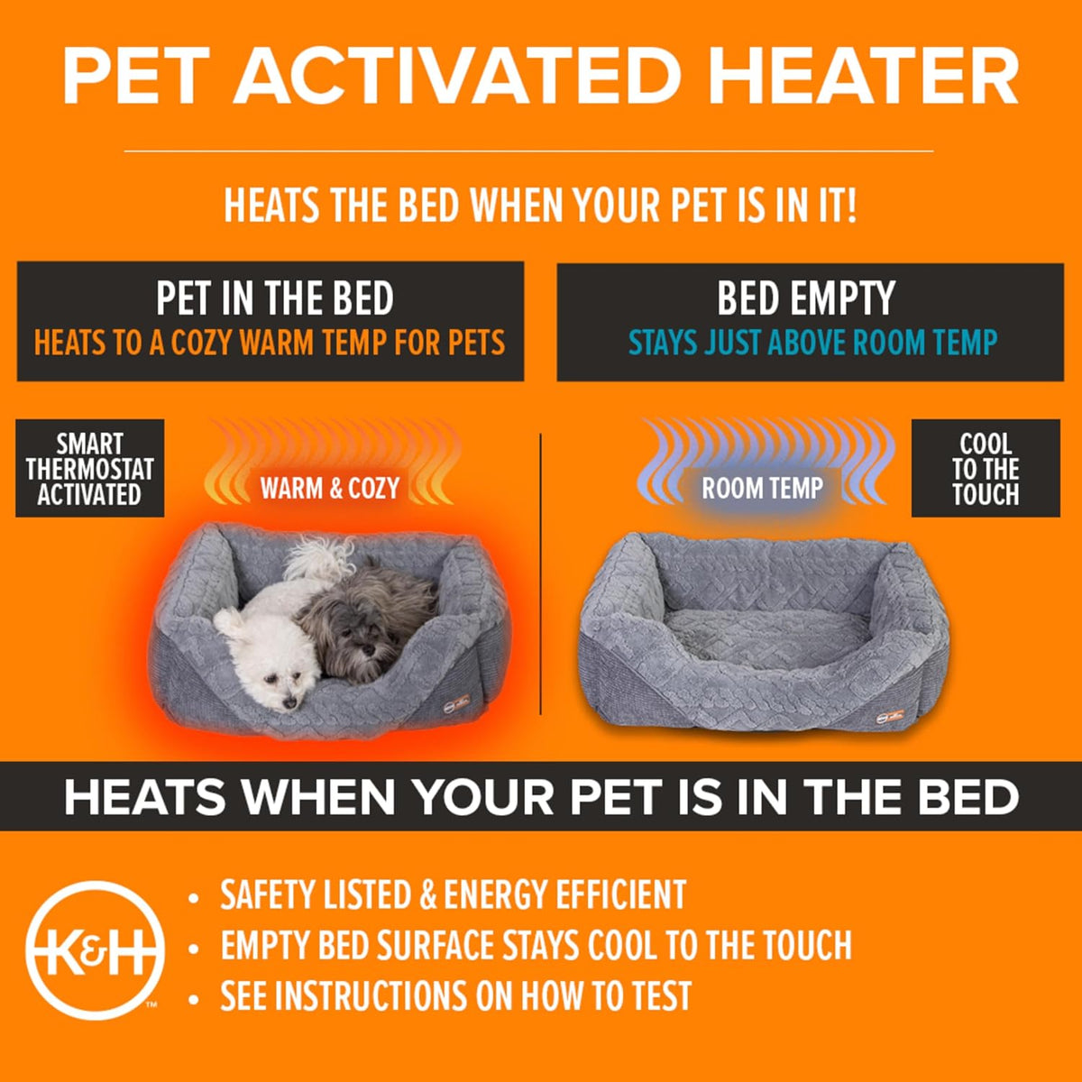 K&H Heated Cat Bed, Thermo-Pet Lounge Sleeper Indoor, Safety Listed, Small