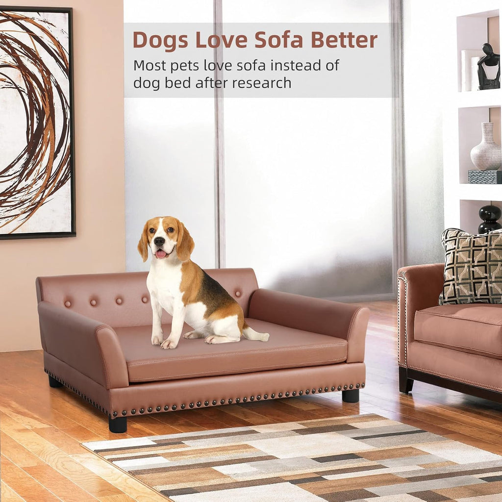 Large Leather Dog Sofa: Scratch Resistant Pet Couch up to 77lbs