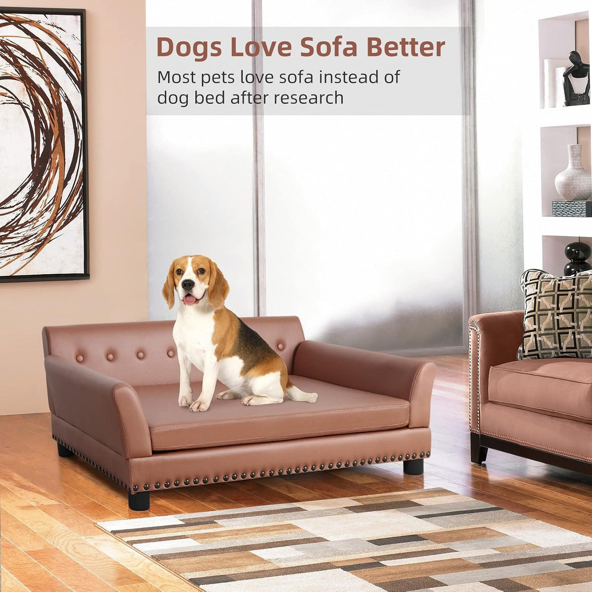 Large Leather Dog Sofa: Scratch Resistant Pet Couch up to 77lbs
