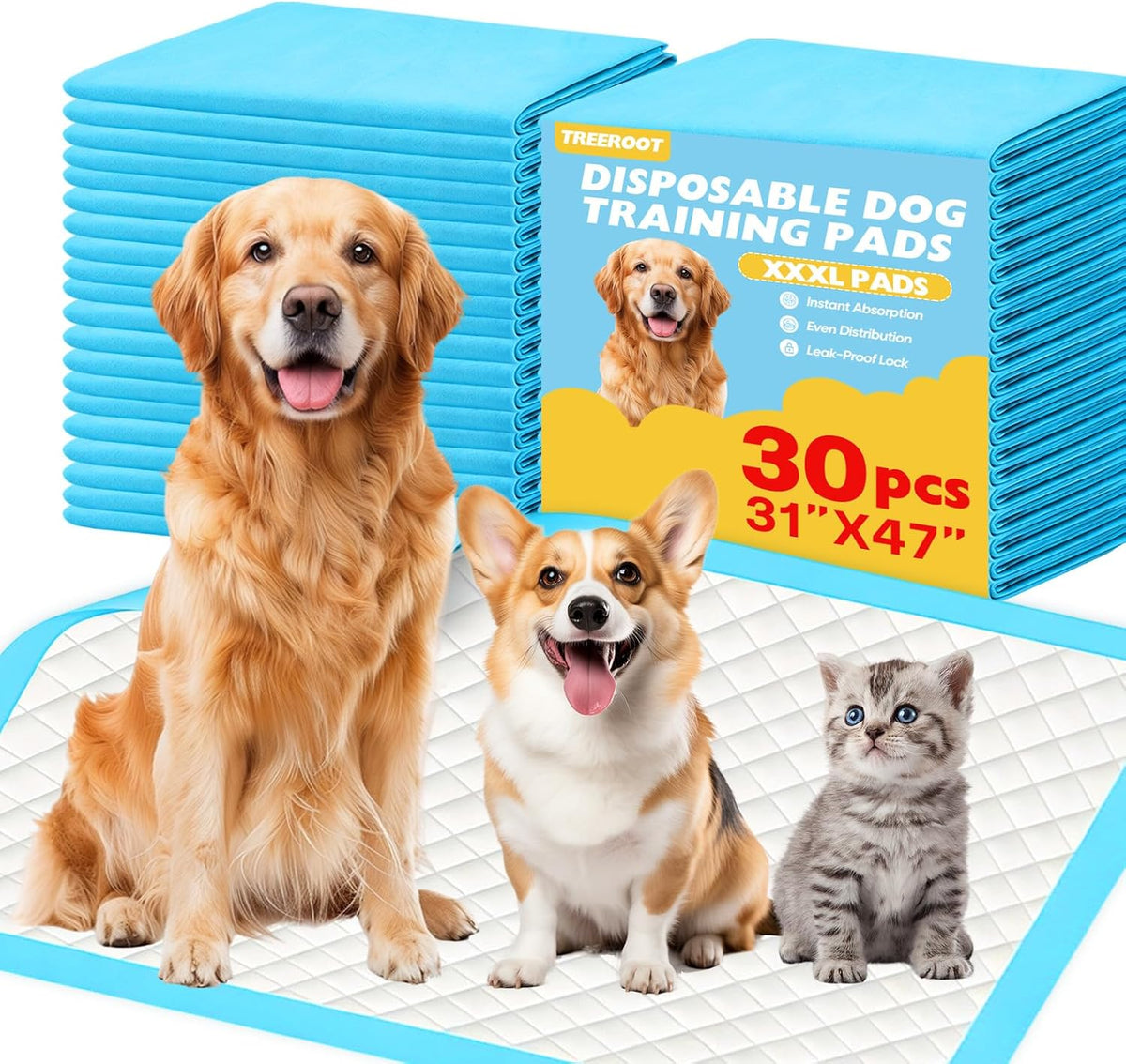 30 Pack XXXL 31"x47" Puppy Pee Pads for Dogs, Dog Training Pads Extra Large
