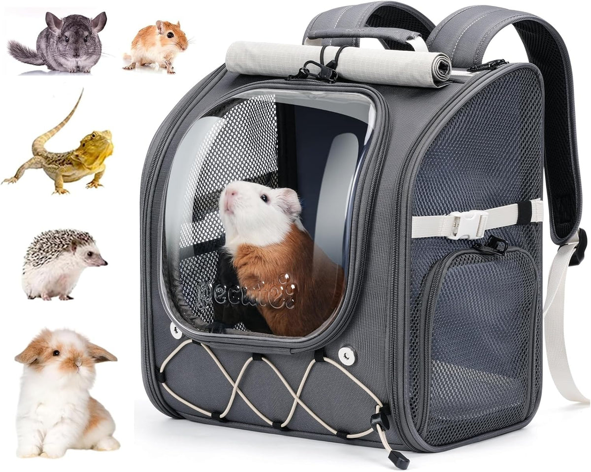 Pecute Small Animal Carrier Guinea Pig Backpack,with Bubble Window,Gray
