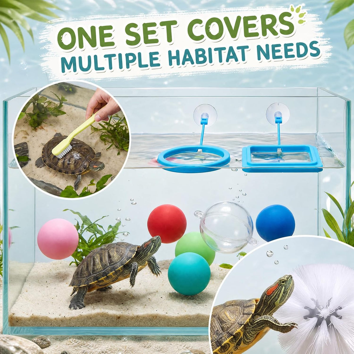Sosation 11 Pcs Turtle Tank Accessories Turtle Brush Toy Cleaner Feeder