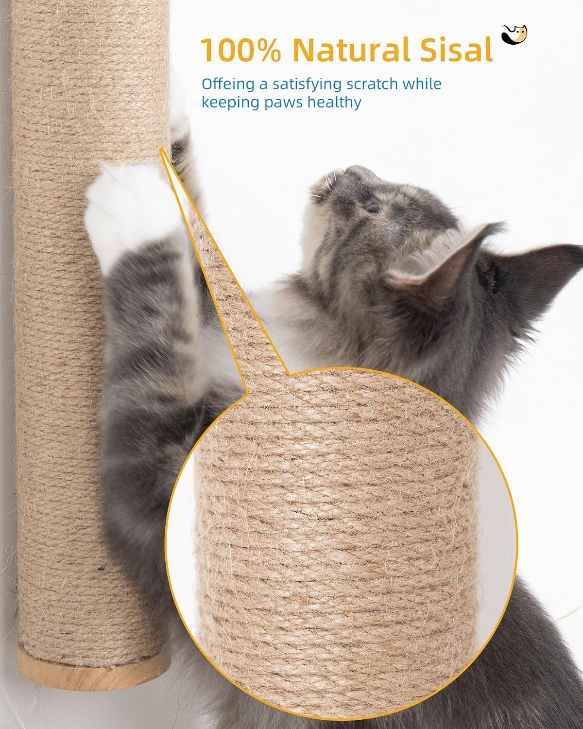 Aechonow 34" Cat Scratching Post, Wood Wall Mounted Cat Scratcher for Cats