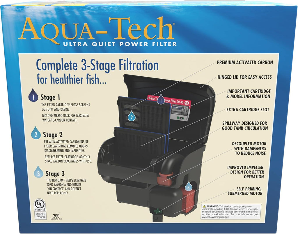 Aqua-Tech Ultra Quiet Power Filter For Aquariums, 20-40 Gallon