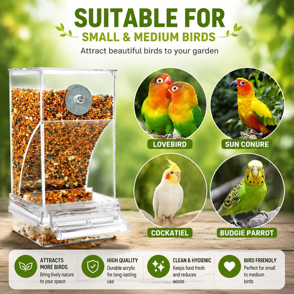 Rypet No-Mess Automatic Bird Feeder, Parakeet Cage Accessories