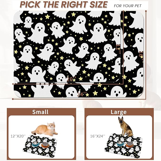 Halloween Pet Feeding Mat, Ghosts Absorbent Quick-Dry Cat Dog Food and Water - Image 2