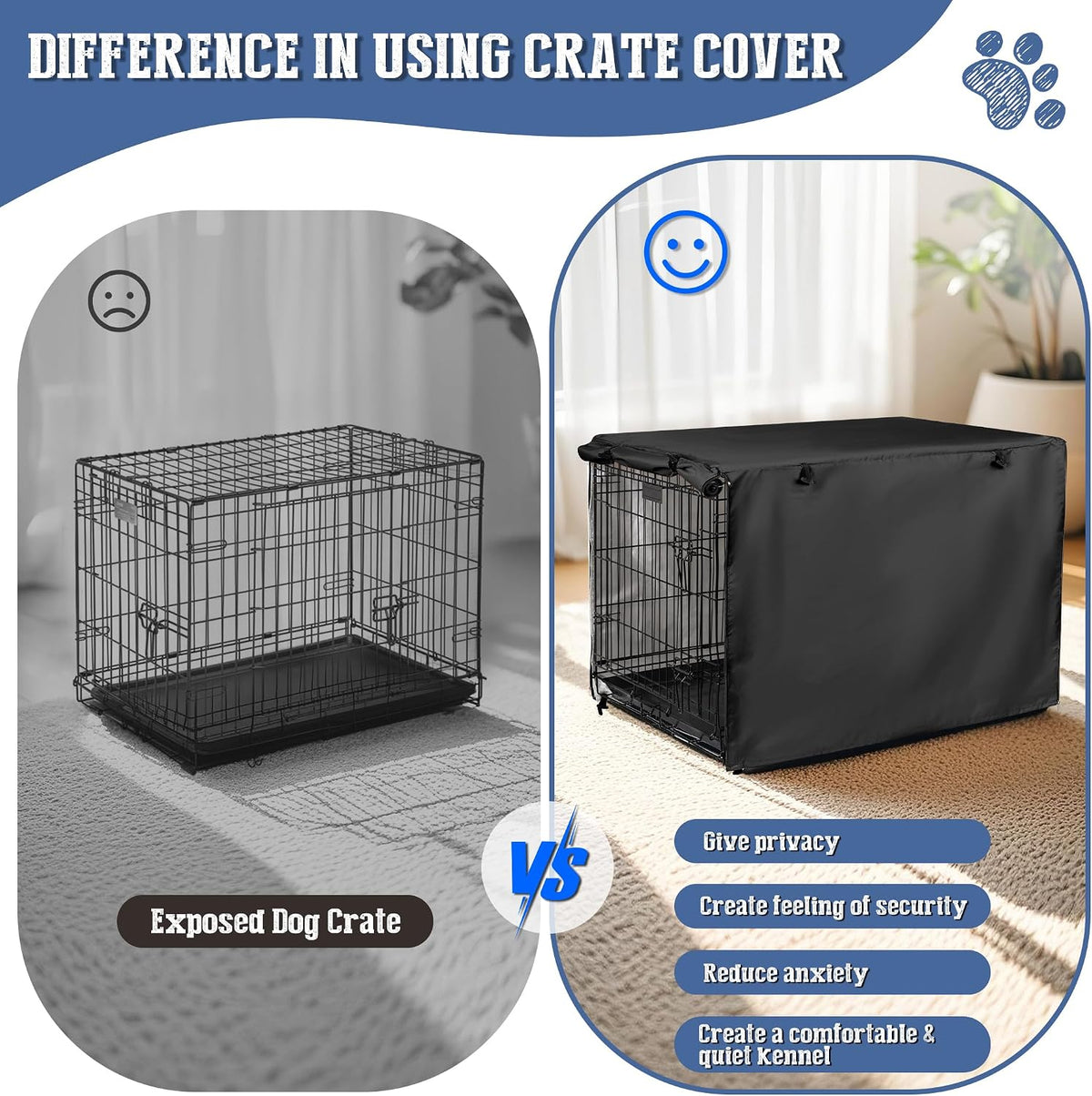 kefit Dog Crate Cover, Privacy & Light-Blocking Cover for Wire Dog Kennel/Cage, Fits Standard 36" Crates, Black