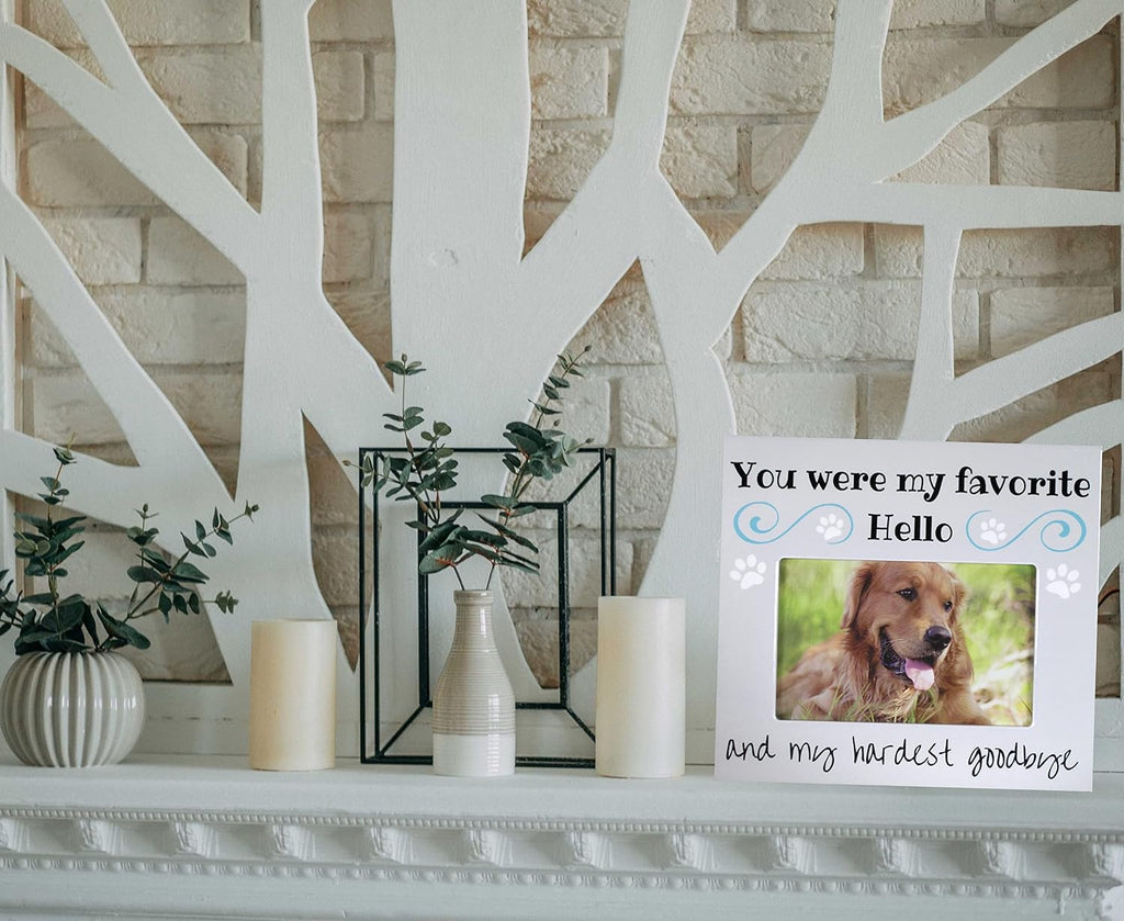 BANBERRY DESIGNS Pet Memorial Picture Frame for Dogs – You Were My Favorite Hello and My Hardest Goodbye Bereavement Gift – Ceramic Sympathy Photo Frame – Holds 4 x 6 Inch Picture – 8 x 7.25 Inches