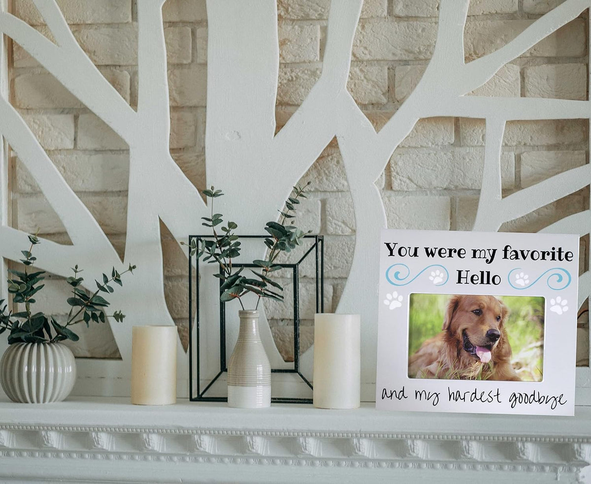 BANBERRY DESIGNS Pet Memorial Picture Frame for Dogs – You Were My Favorite Hello and My Hardest Goodbye Bereavement Gift – Ceramic Sympathy Photo Frame – Holds 4 x 6 Inch Picture – 8 x 7.25 Inches