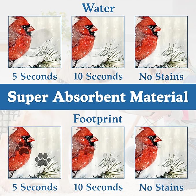 Cardinal Bird Dog Food Mat–Chirstmas Snow Absorbent Quick Dry Feeding Placemat - Image 3