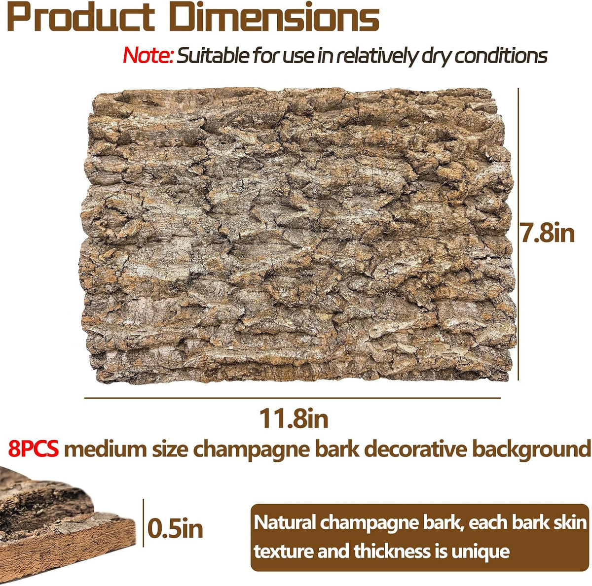 Cork Terrarium Background 11.8x7.9in 10PCS Natural Reptile Cork Bark Flats Terrarium Board Bearded Dragon Climbing Wall Mat Tank Accessories Decor for Lizard Chamelon Snake Turtle Spider Crested Gecko
