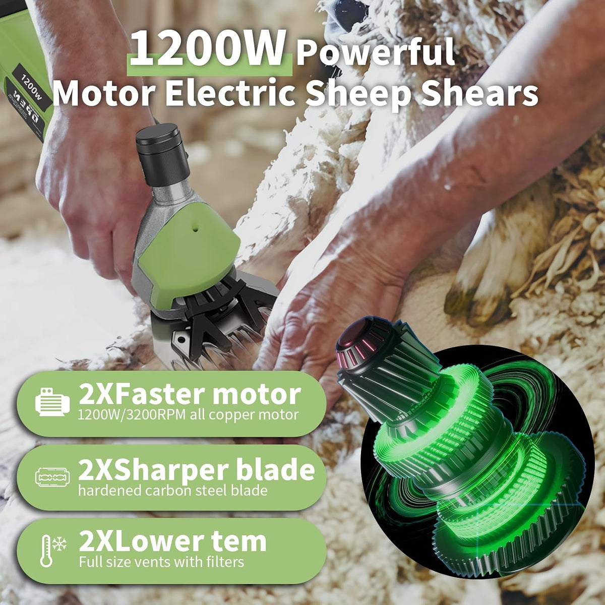 1200W Sheep Shears Clippers, Sheep Shears for Dogs, Heavy Duty