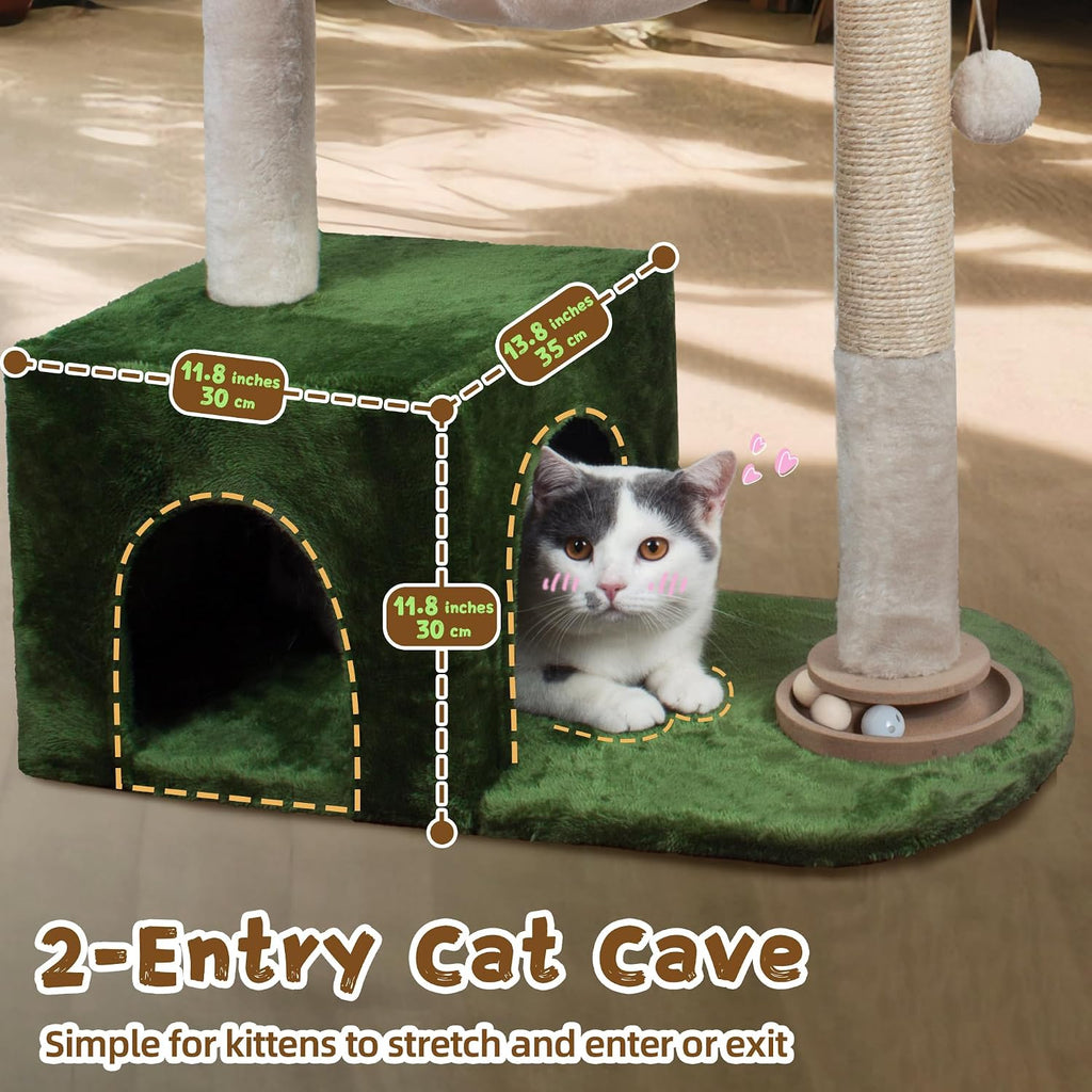 Fantasreen Cat Tree 38'' Tower with Large Hammock, Track Balls for Indoor Cats