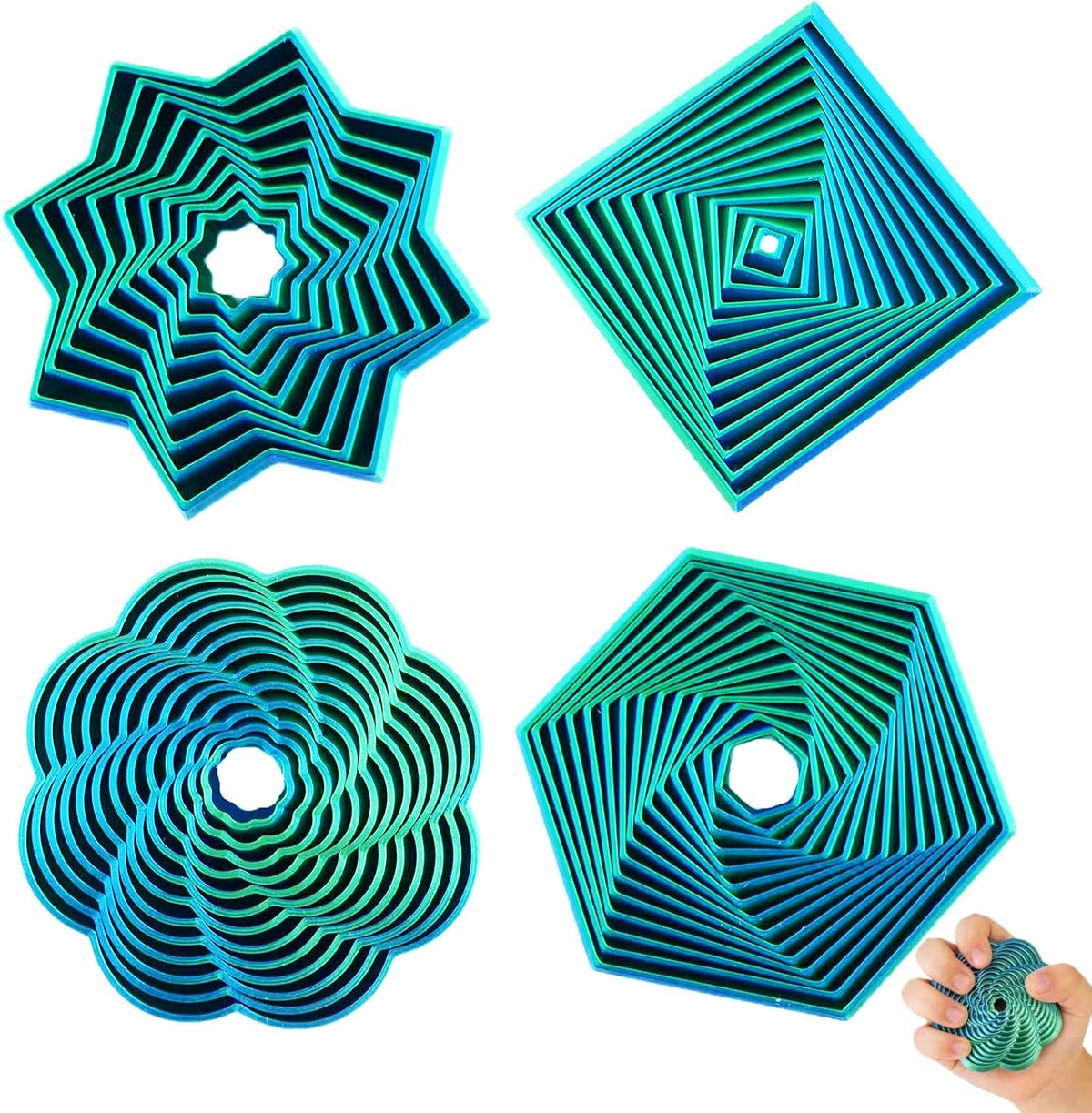 Easter Basket Stuffers 4 Packs Expanded Sensory Fidget Star,Fractal Fidget Hexagon,Hexagon Fidget Toy for Relax,Hexagonal Fidget Toy Stress Relief Pocket Toy Easter Gifts