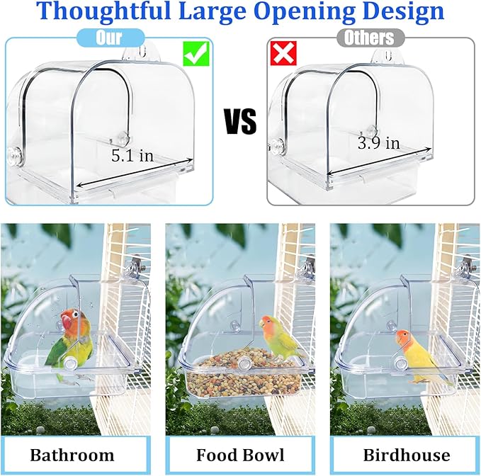 Tfwadmx Bird Cage Bath Hanging Parrot Bath Tub Water Shower Food Feeder Holder - Image 4