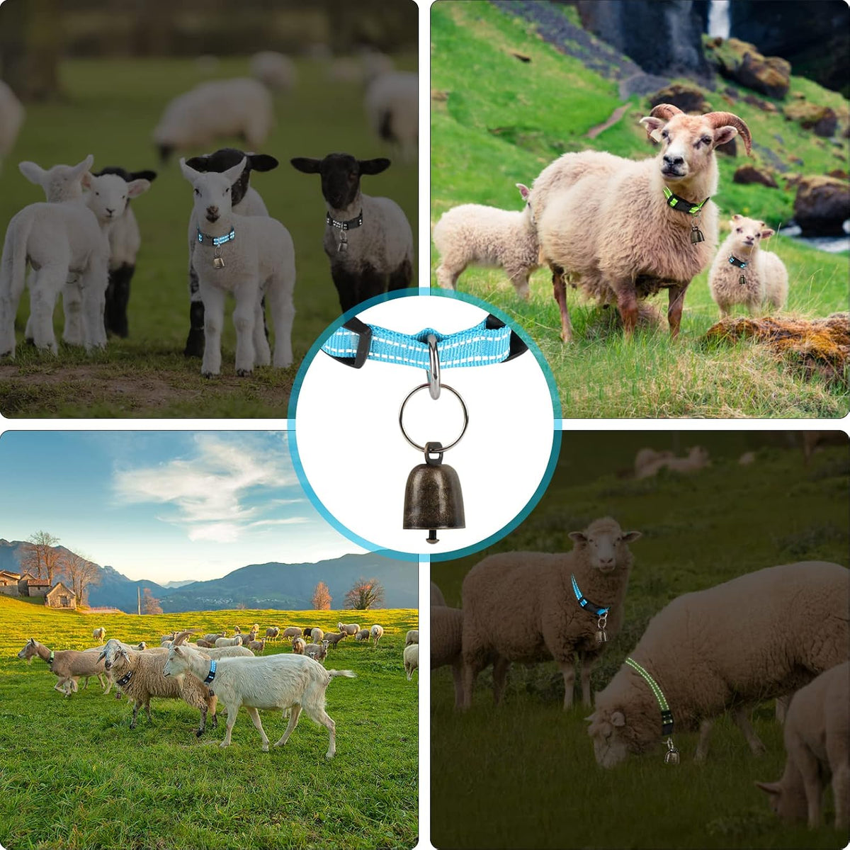 5 Pack Reflective Goat Collars with Bells,Anti-Lost Pet Collar