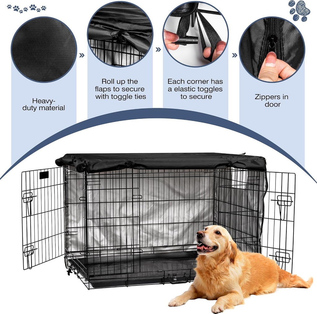 kefit Dog Crate Cover, Privacy & Light-Blocking Cover for Wire Dog Kennel/Cage, Fits Standard 36" Crates, Black