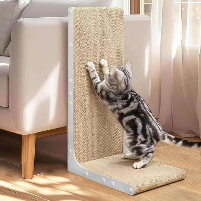 Cardboard Cat Scratcher, 26 Inch L Shape Scratch Pad Wall Mounted, Vertical by Conlun