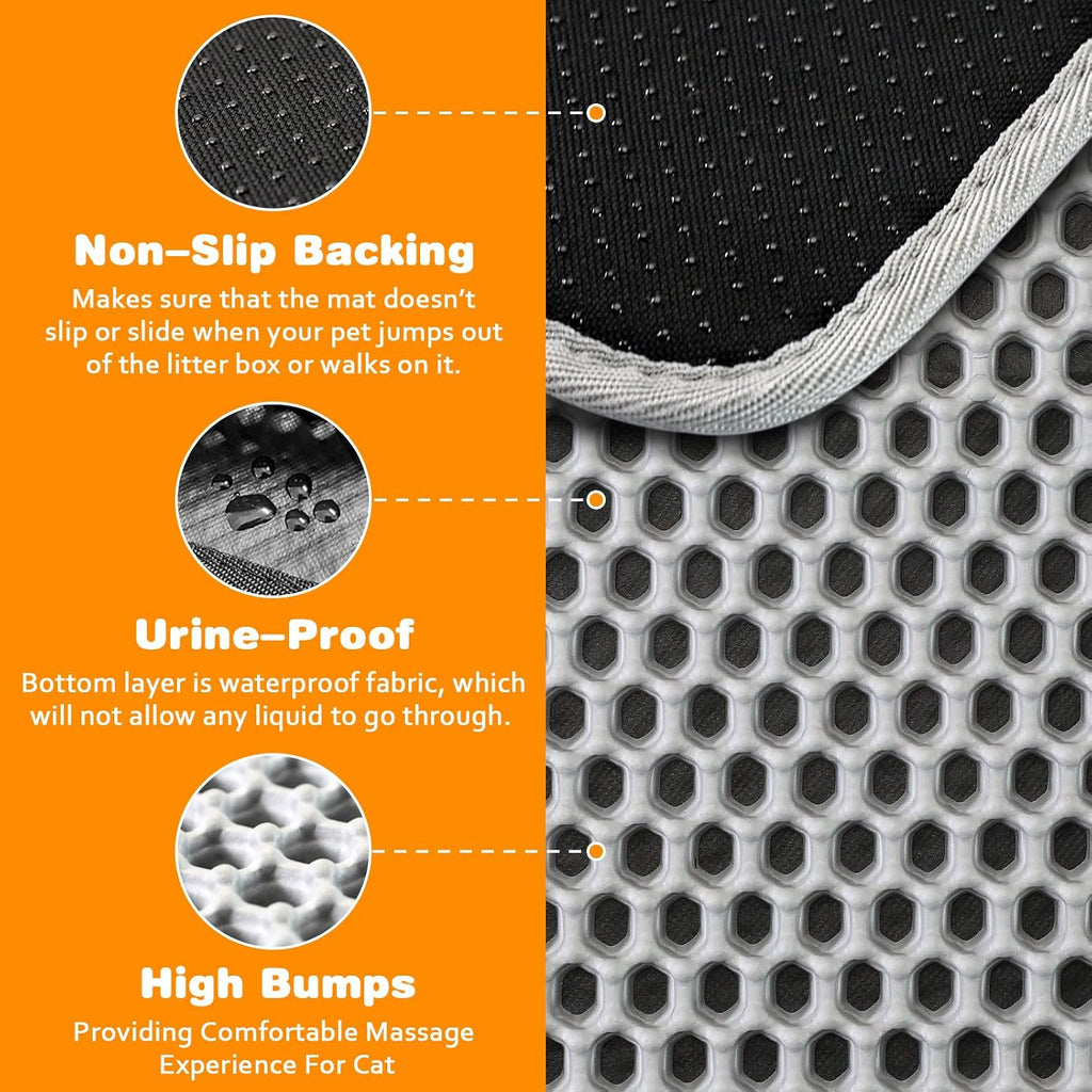Cat Litter Mat 12"x18",Double Layer EVA litterbox Mat, Gray