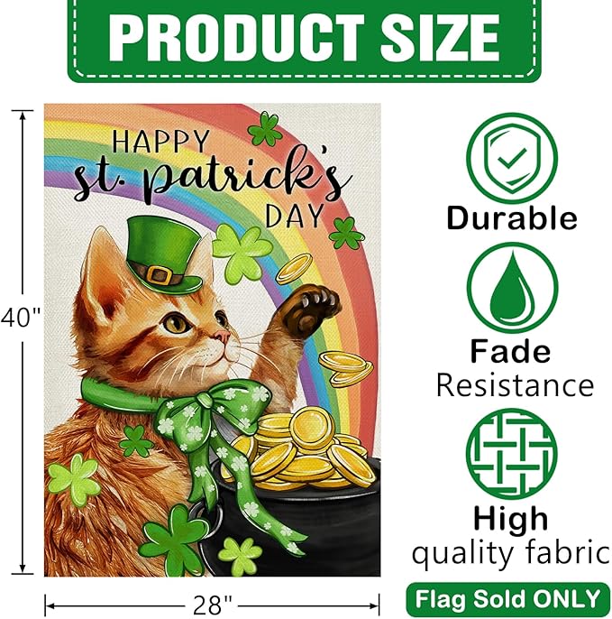 Dyrenson Happy St Patricks Day Orange Cat 28 x 40 House Flag Double Sided - Image 2