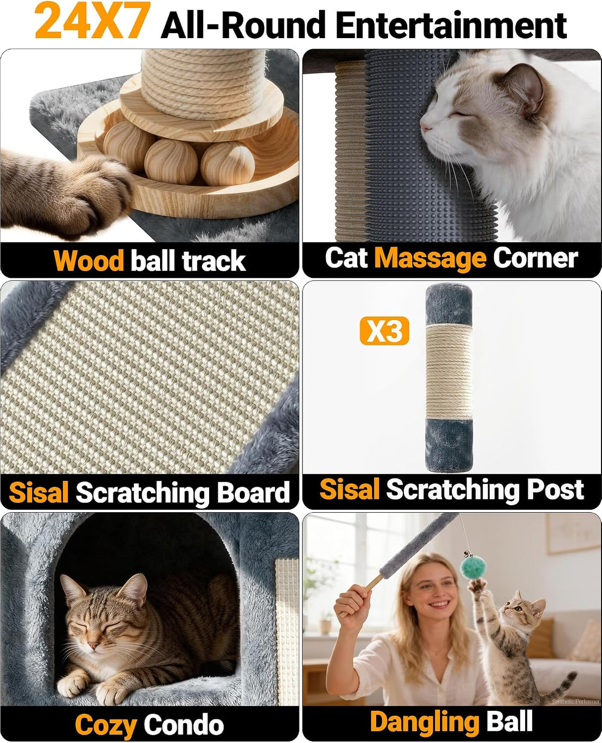 Eco-Wood Cat Tree Tower,【Small but All-in-One】with Scratching Posts, Indoor