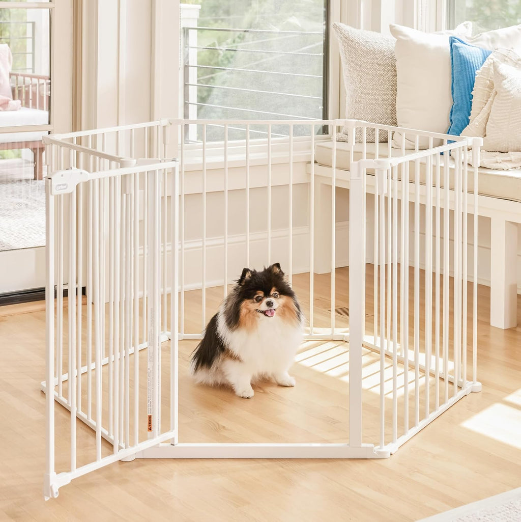 Carlson 6-Panel Convertible Pet Yard & Extra Wide Metal Dog Gate, White