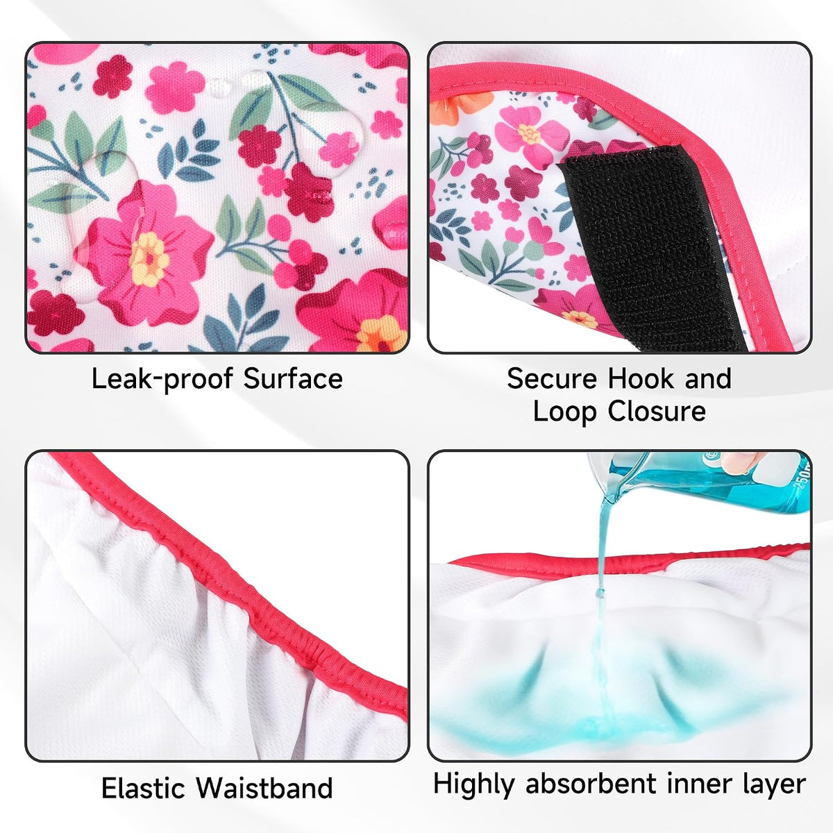 5 Pack Reusable Diapers for Doggie, Highly Absorbent Dog Diapers Female for Pet with Incontinence or Frequent Urination, Small Dog Diapers Female, Flowers
