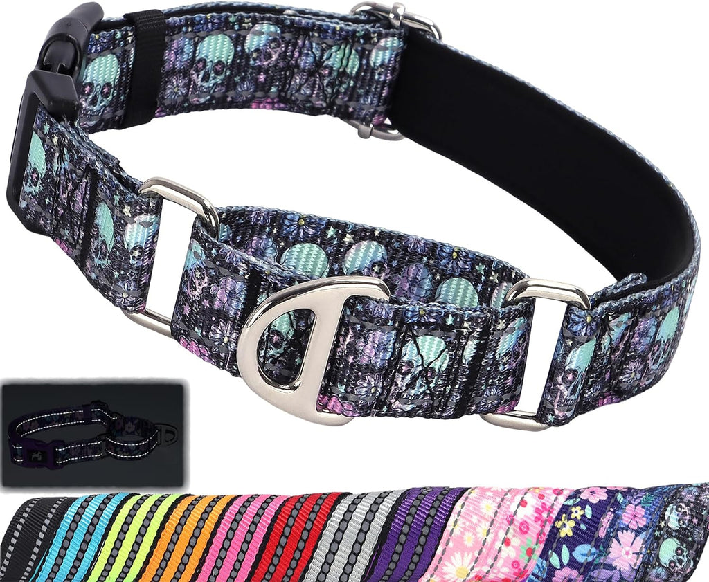 Reflective Skull No Slip Choke Collar with Padded Quick Release Buckle-M
