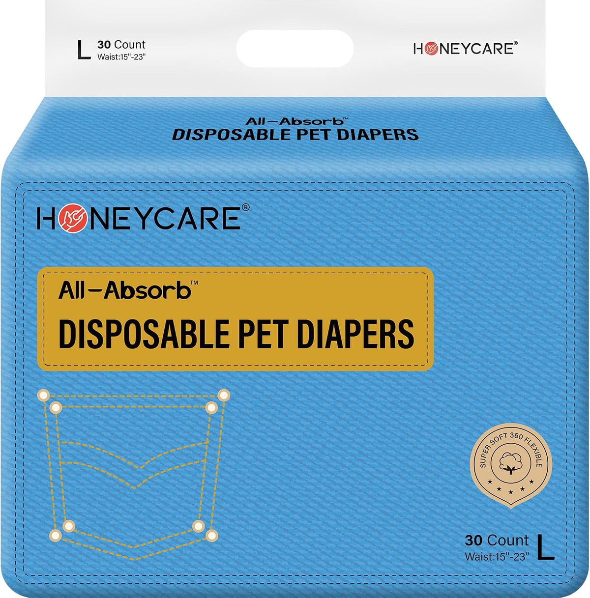 Honeycare Female Dog Diapers, Disposable Diapers for Female Dog with Stretchy Waist, Dog Pull-Ups for Easy wear, Dogs in Heat Period Super Absorbent Leak-Proof Doggie Diapers, Size Medium, 30 Count