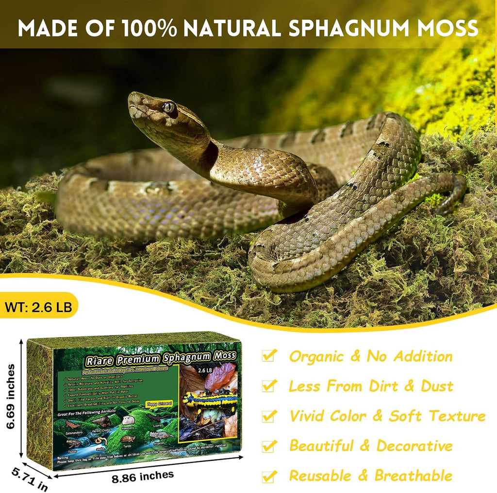 Riare 2.6LB Natural Sphagnum Moss for Reptiles, Terrarium Substrate Bedding