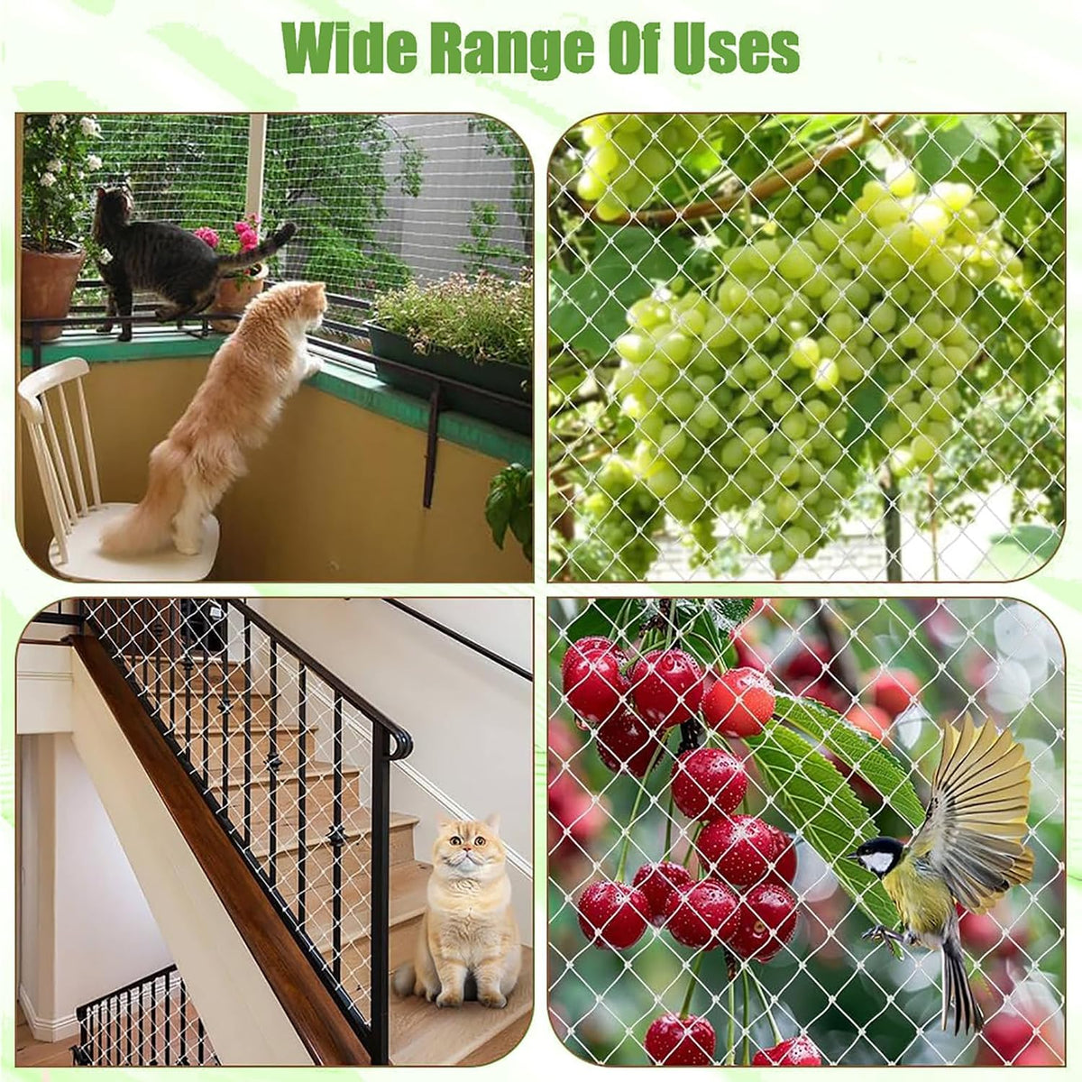 Cat Netting Balcony Netting for Pets(3 * 6m) Anti-Fall Fence Net Dog Fence Nets Transparent Nylon Pet Mesh Fence Balcony Safety Net for Patio, Balcony, Rail, Stairs, Terraces