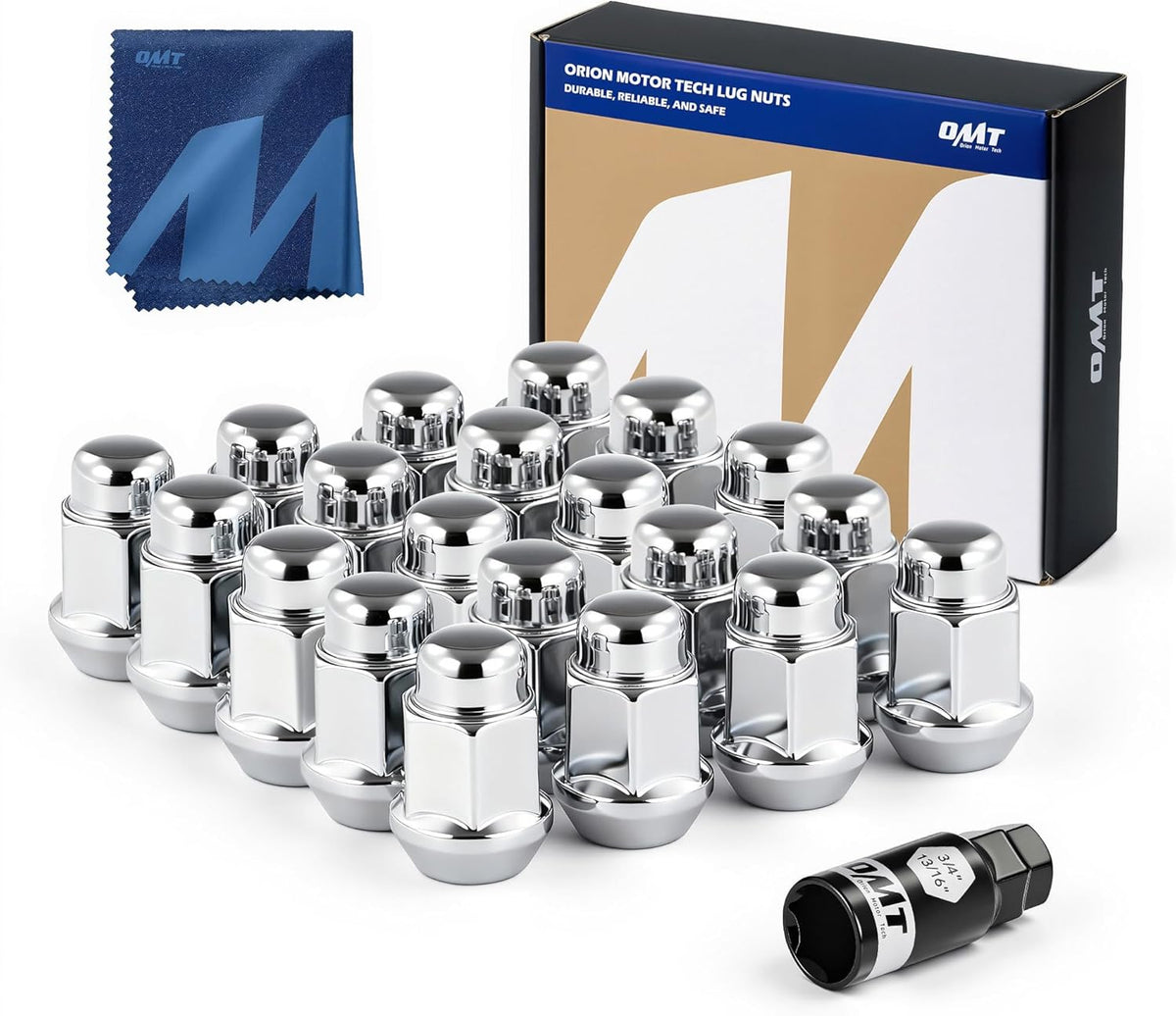 OMT 1/2"-20 Lug Nuts with Cone Seat, 20pcs Lug Nuts Set with 1 Socket Key