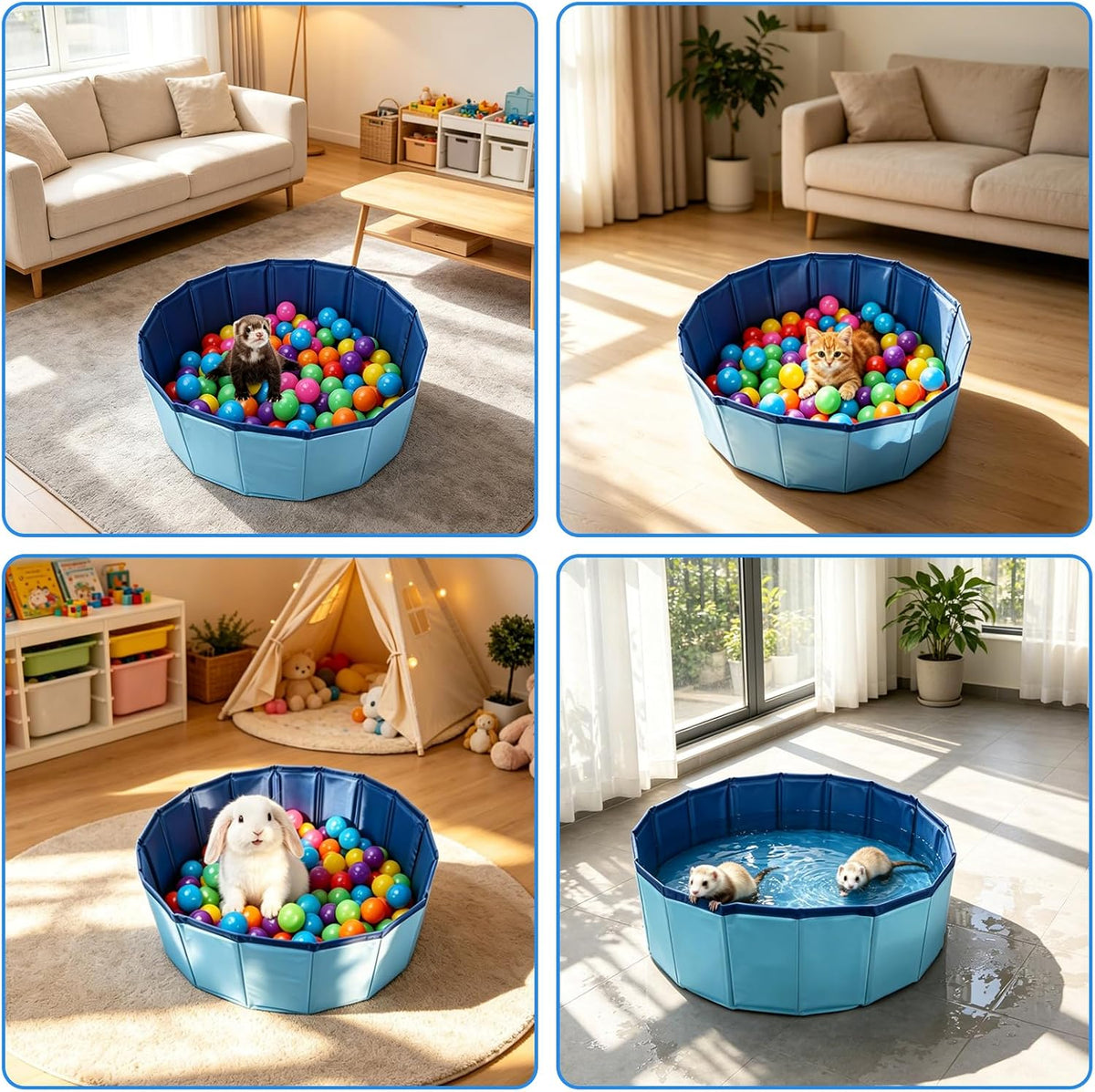 24" x 8" Ferret Ball Pit, Ferret Swimming Pool, Small Animal Playpen for Ferret, Rabbit, Cat, Guinea Pigs (Excluding the Ball)