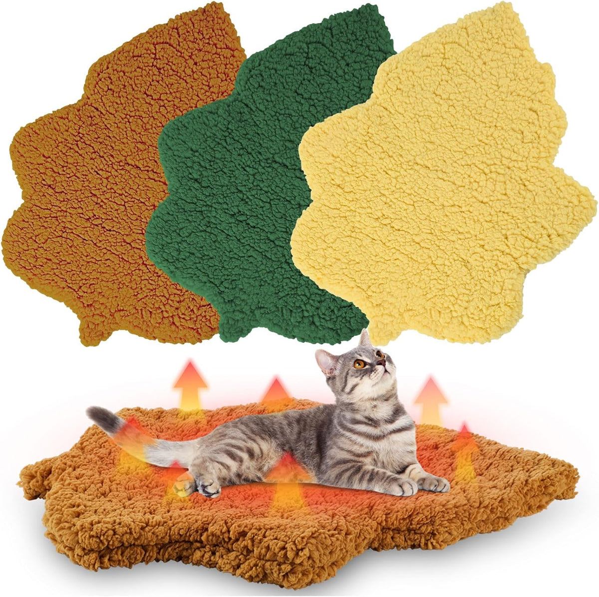 3Pack Self Warming Pet Bed Leaf Pad, Mixed Colors, Medium-18 x24