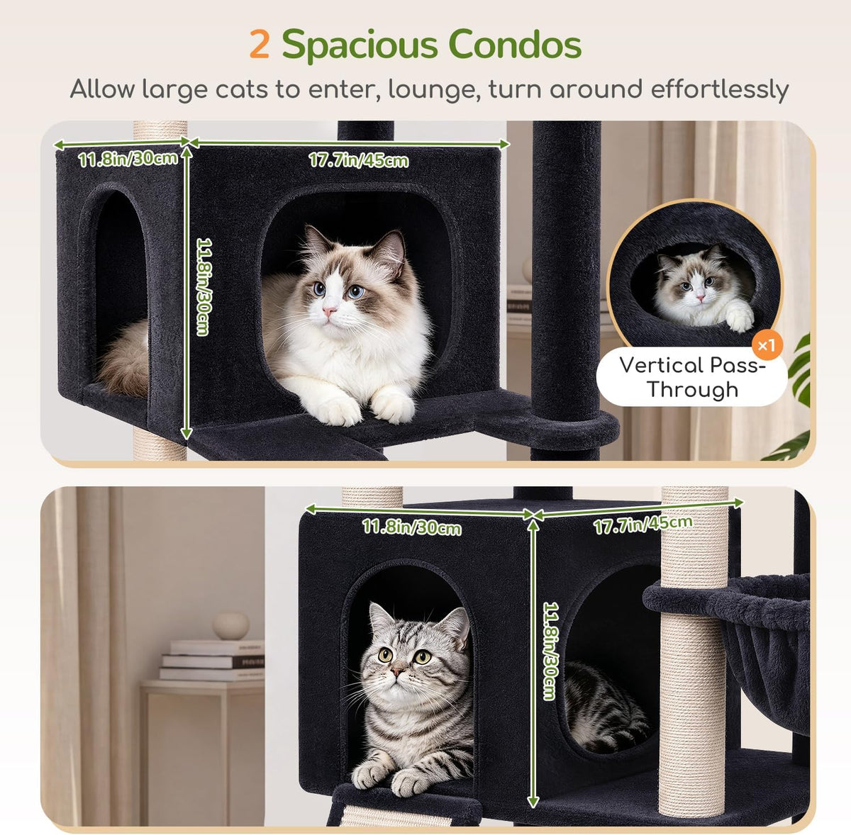 Globlazer 77in Tall Cat Tree Tower for Multi Large Cats, F77, Dark Grey