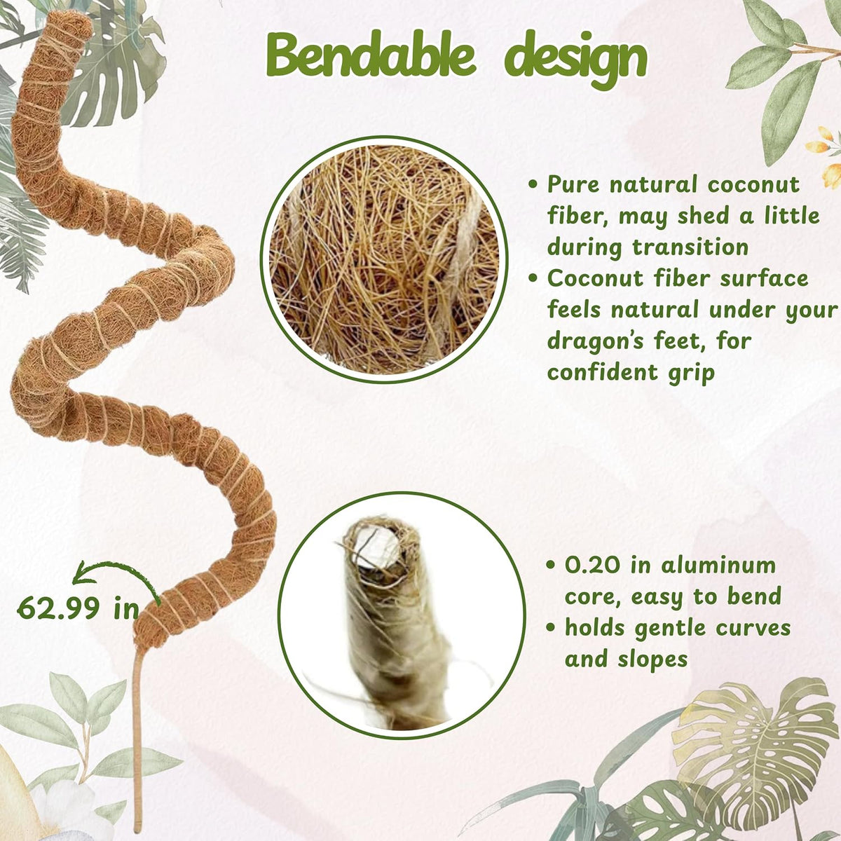 Bearded Dragon Climbing Bridge with Veggie Feeder Ball – Bendable Vine Enrichment Route for Large Tanks, Greens Intro Kit, Reptile/Lizard Tank Accessories (Salad Feeder Ball)