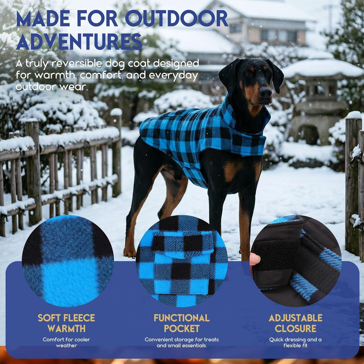 ASENKU Reversible Dog Winter Coat, Dog Jacket for Small Medium Large Dogs