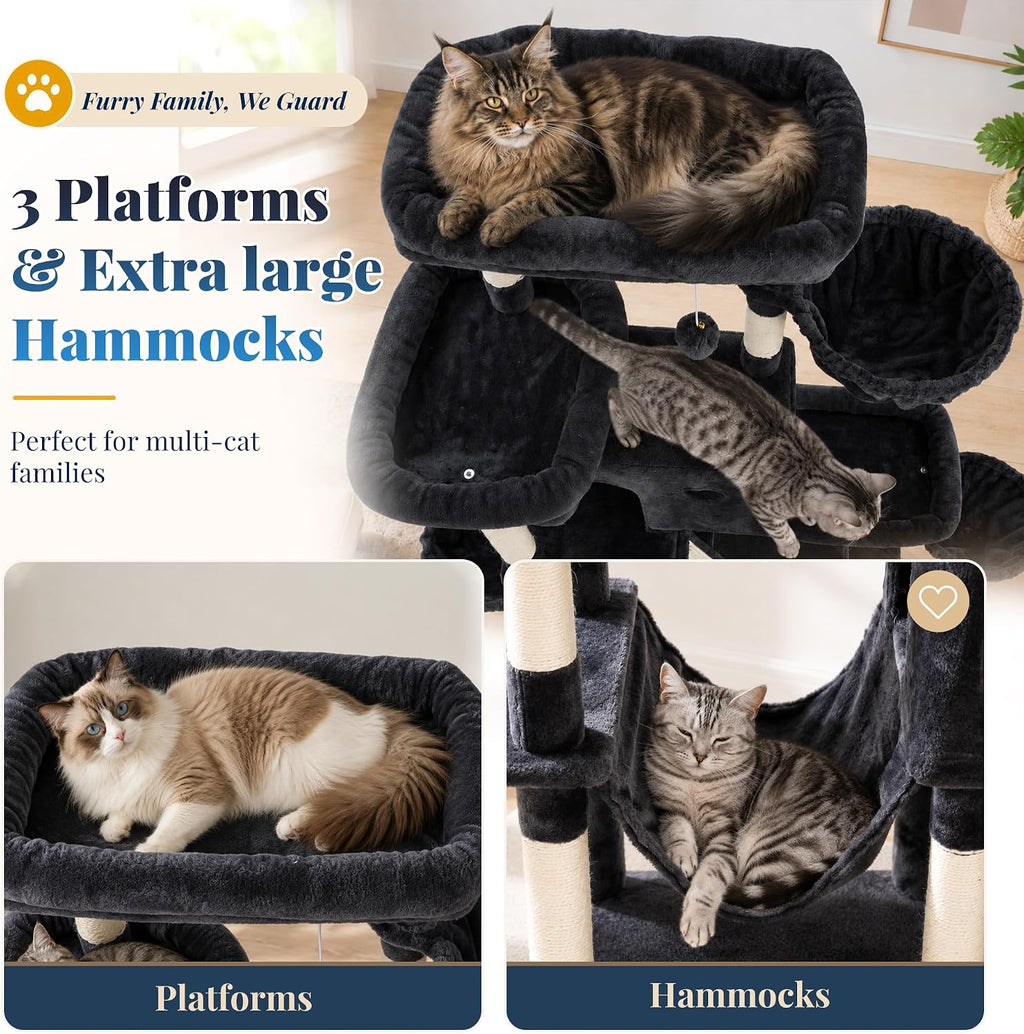 Hey-brother Cat Tree Tower with Stable Wide Base, Steped Platform, MPJ077G