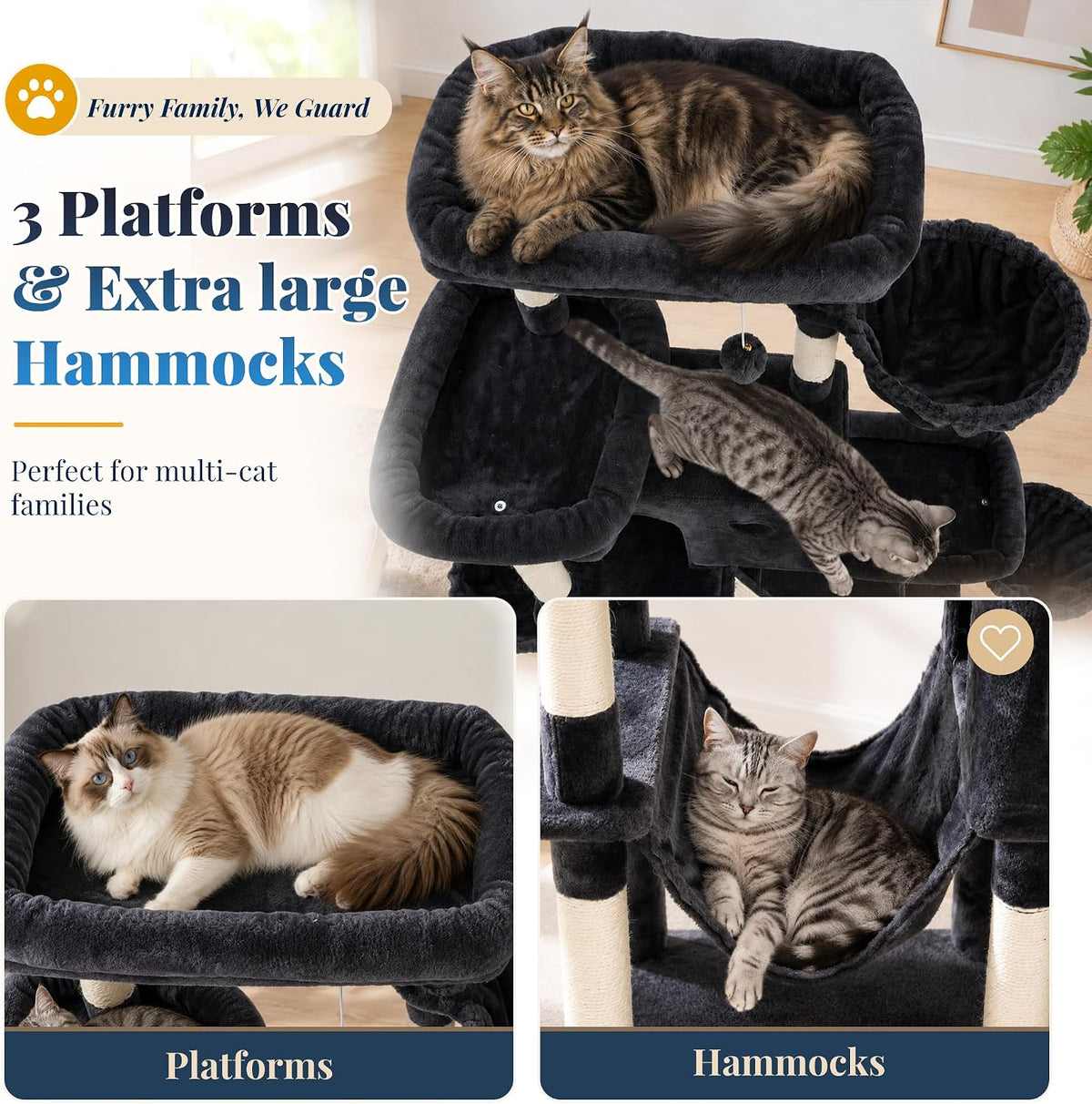 Hey-brother Cat Tree Tower with Stable Wide Base, Steped Platform, MPJ077G