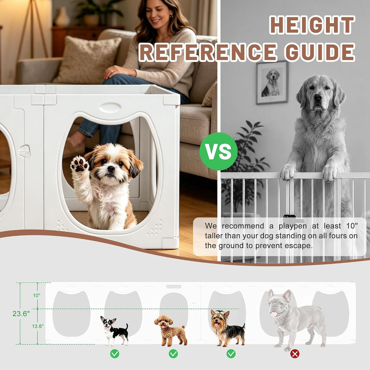 Clear Acrylic Dog Playpen for Small & Medium Dog, 10 PCS 24" H
